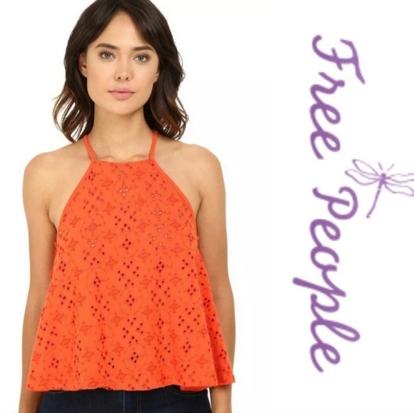 Free People Dream Date Eyelet Tank M Coral Festival, Indies Sleaze Boho - Picture 1 of 10